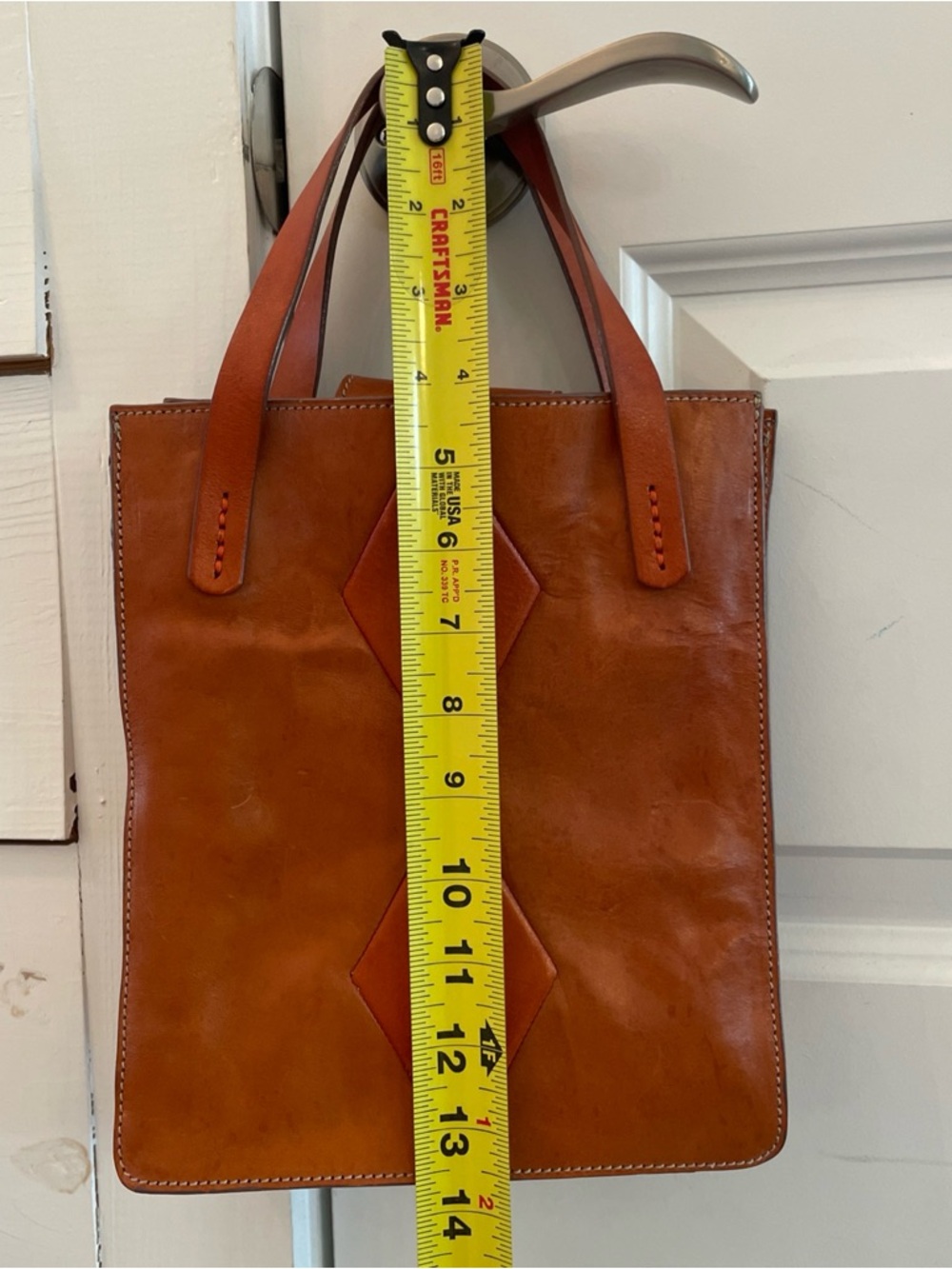 Johnny Farah Small Geometric Diamond Leather Tan Tote Bag Purse Handbag - Picture 8 of 15